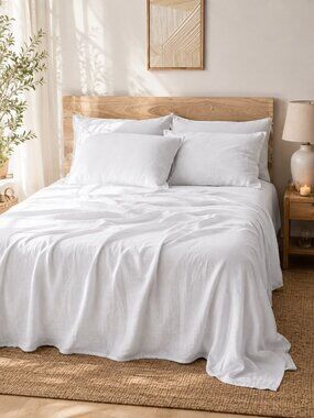 UMCHORD Queen French Linen Sheet Set 4 Piece 100% Stone Washed Linen NIP